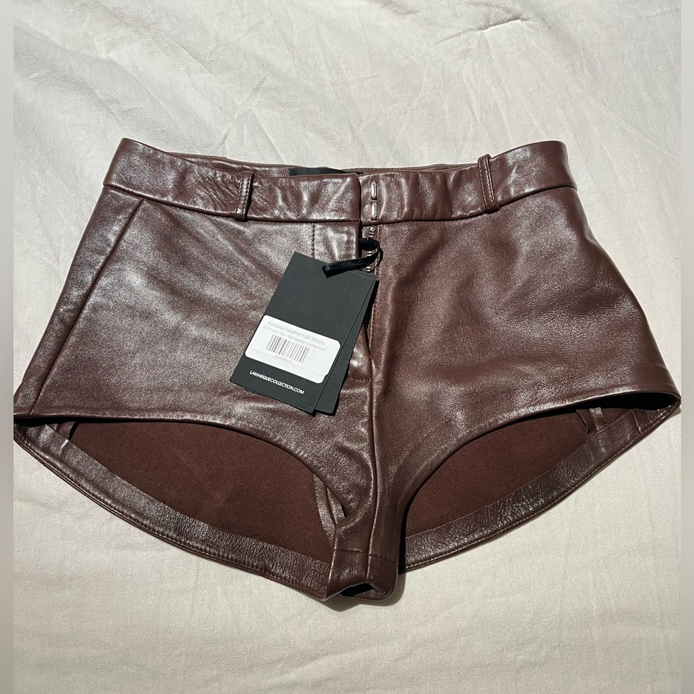 Lamarque Annaise Leather Hot Shorts XS New with Tags Mahogony
